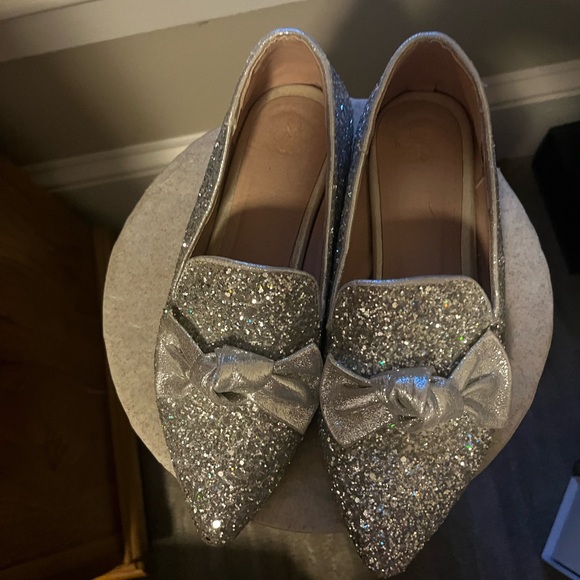Silver Glitter Bow Loafers - Picture 4 of 5